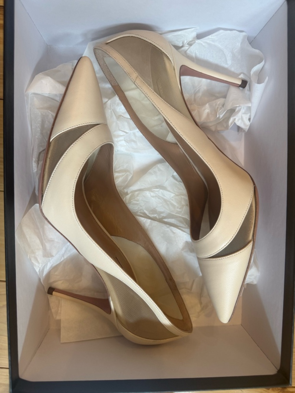 Aquazzura Ivory Pointed-Toe Mesh Panel Stiletto Pumps - Picture 4 of 15